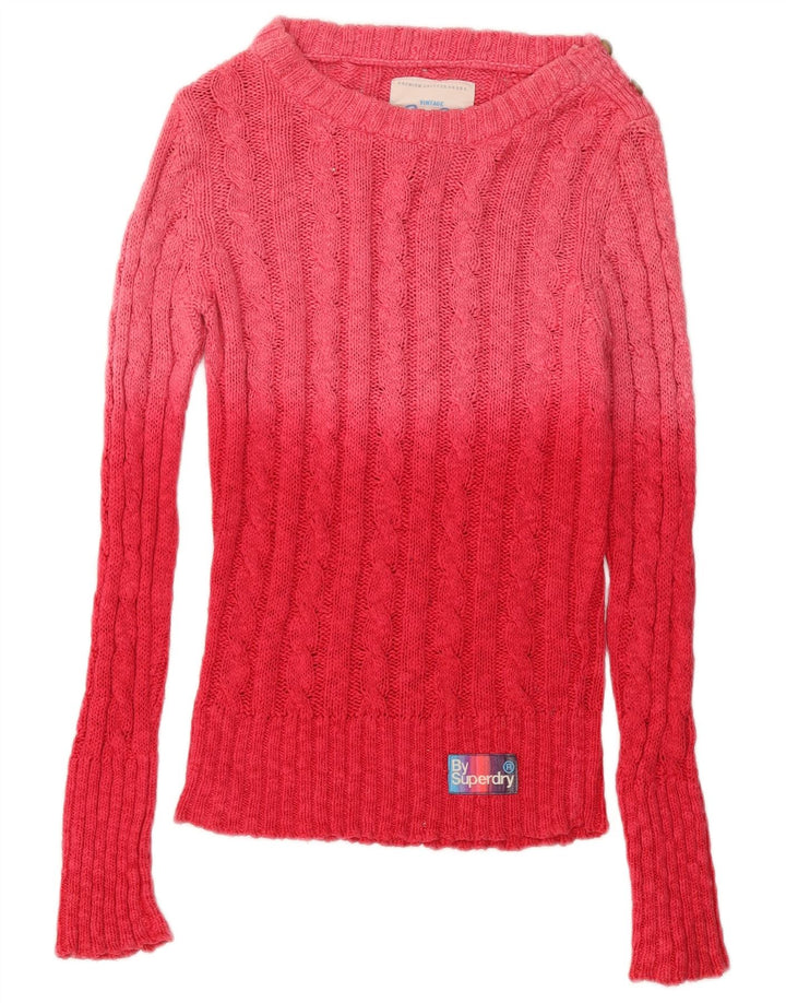 Superdry Jersey De Cuello Redondo Para Mujer UK 6 XS Algodón Color Block Rosa