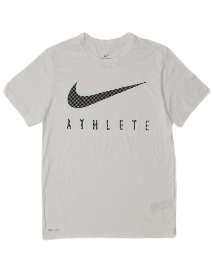 Nike Dri Fit Graphic Camiseta para hombre, talla pequeña, poliéster blanco