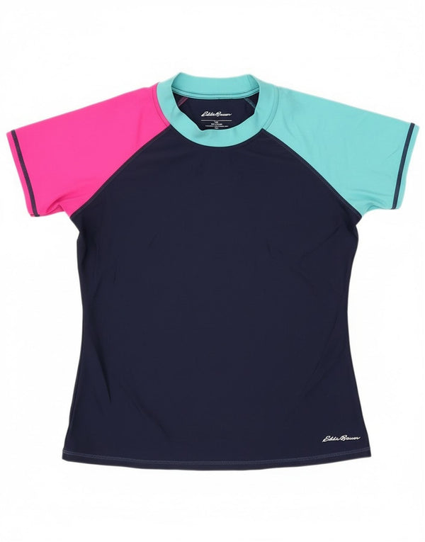 Eddie Bauer Girls T-Shirt Top 14-15 Years Large Navy Blue Colourblock