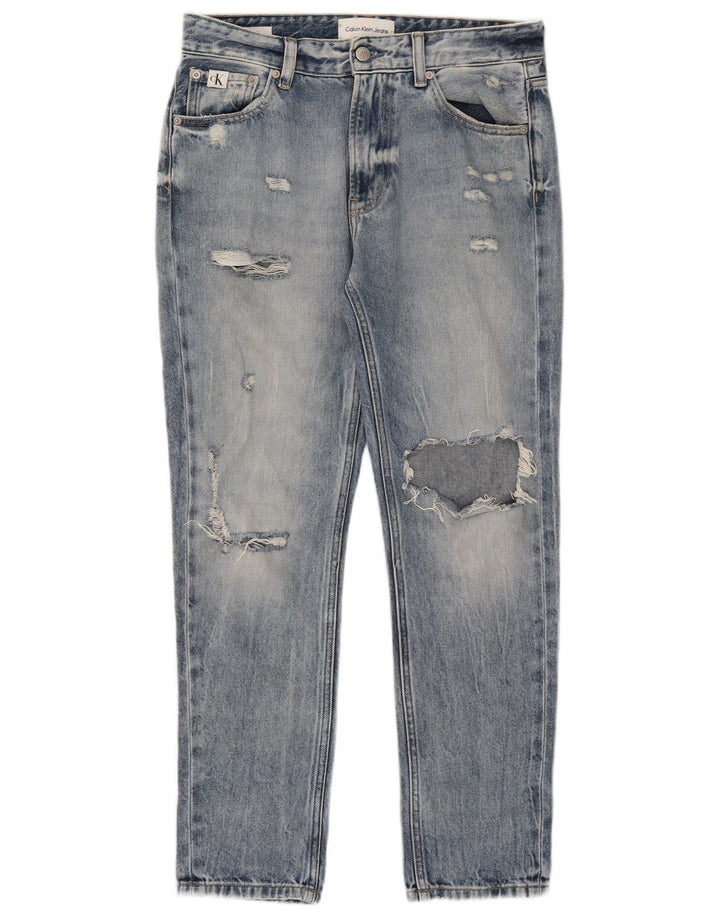 CALVIN KLEIN Vaqueros ajustados desgastados para mujer W28 L28 Algodón azul