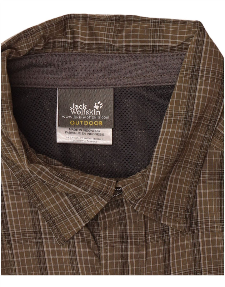 JACK WOLFSKIN Camisa Manga Corta Hombre ES 44/46 XL Caqui Cuadros Poliamida