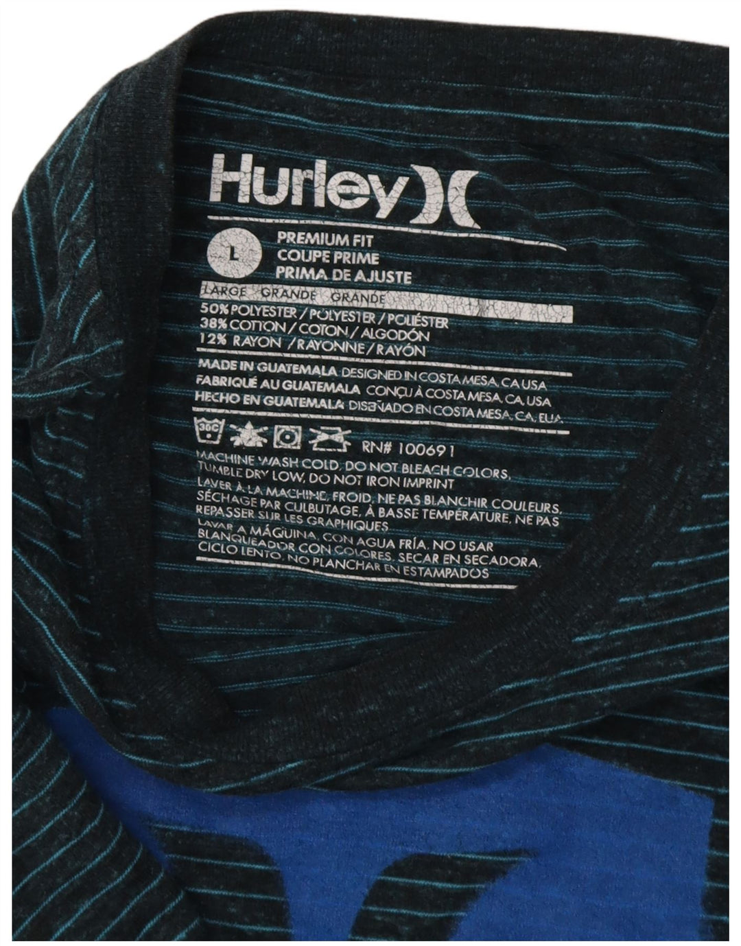 HURLEY Camiseta gráfica de ajuste premium para hombre Top grande de poliéster a rayas azules
