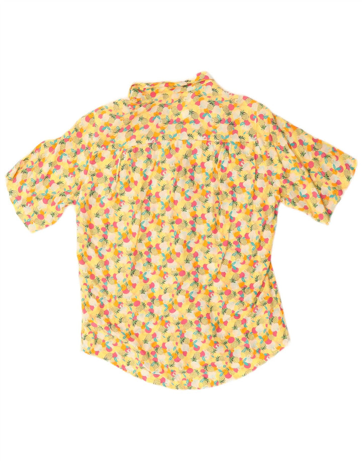 Vintage mujer patrón abstracto camisa blusa Reino Unido 14 amarillo grande