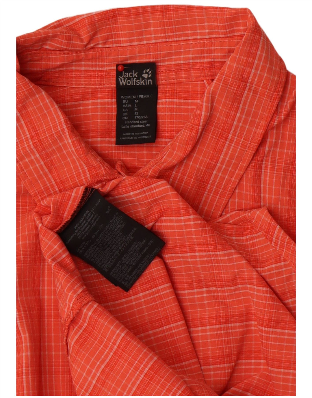 Jack Wolfskin Camisa de manga corta para mujer UK 42 Mediana Naranja Poliamida a cuadros