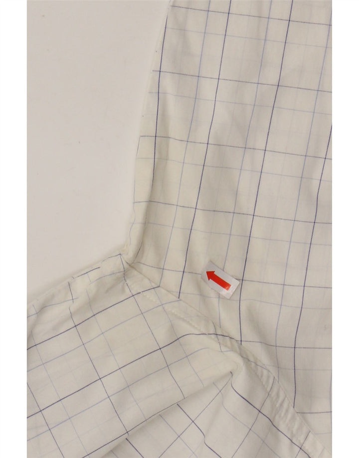 BENETTON Camisa Hombre XL Blanco Cuadros Algodón