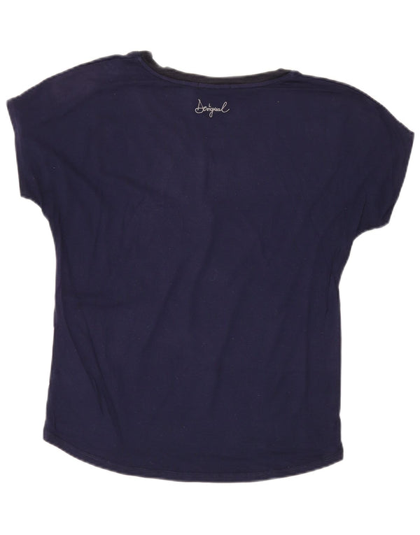 Desigual Mujer Camiseta Gráfica Top UK 14 Medium Azul Marino Paisley