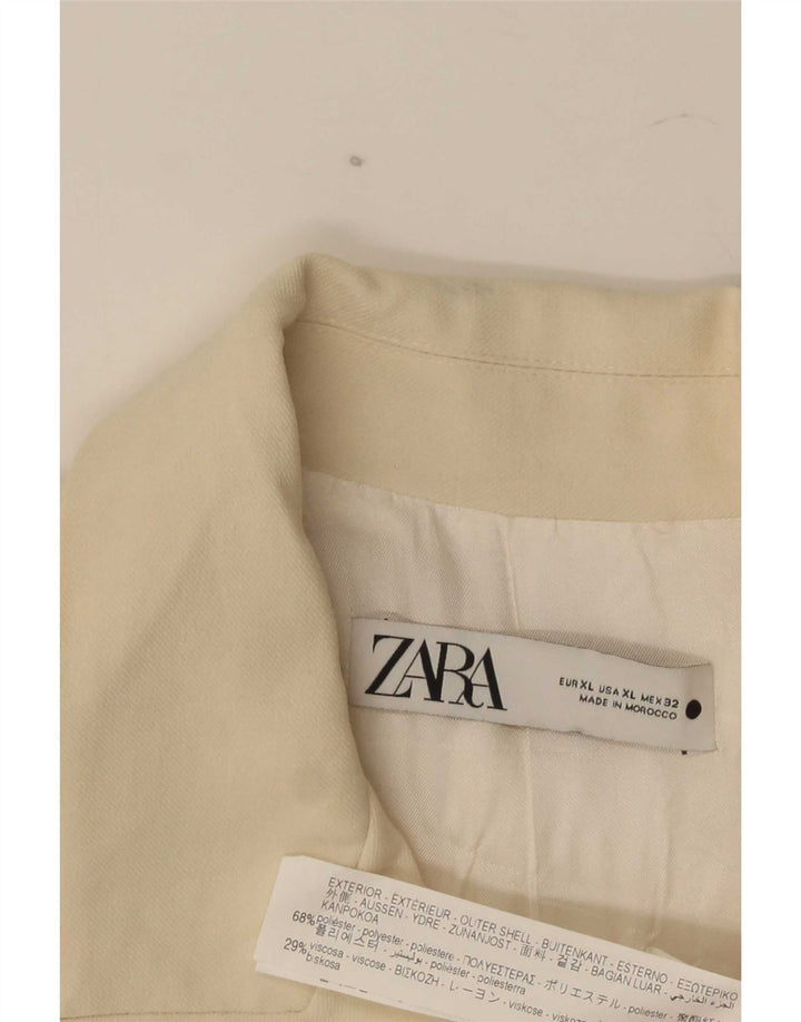 Zara Mujer Chaqueta Blazer De Doble Botonadura UK 14 XL Poliéster Blanco Roto