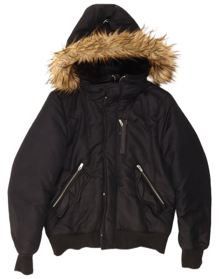 Zara Chaqueta Bomber Con Capucha Para Hombre UK 40 Grande Poliéster Azul Marino