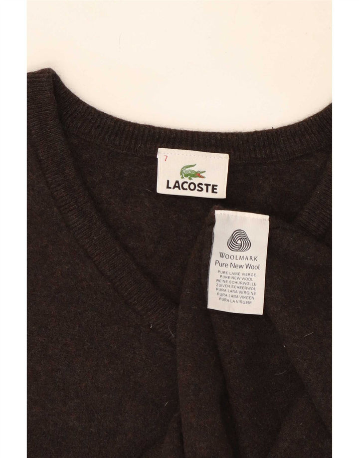 Lacoste Jersey con cuello en V para hombre talla 7 2XL lana marrón