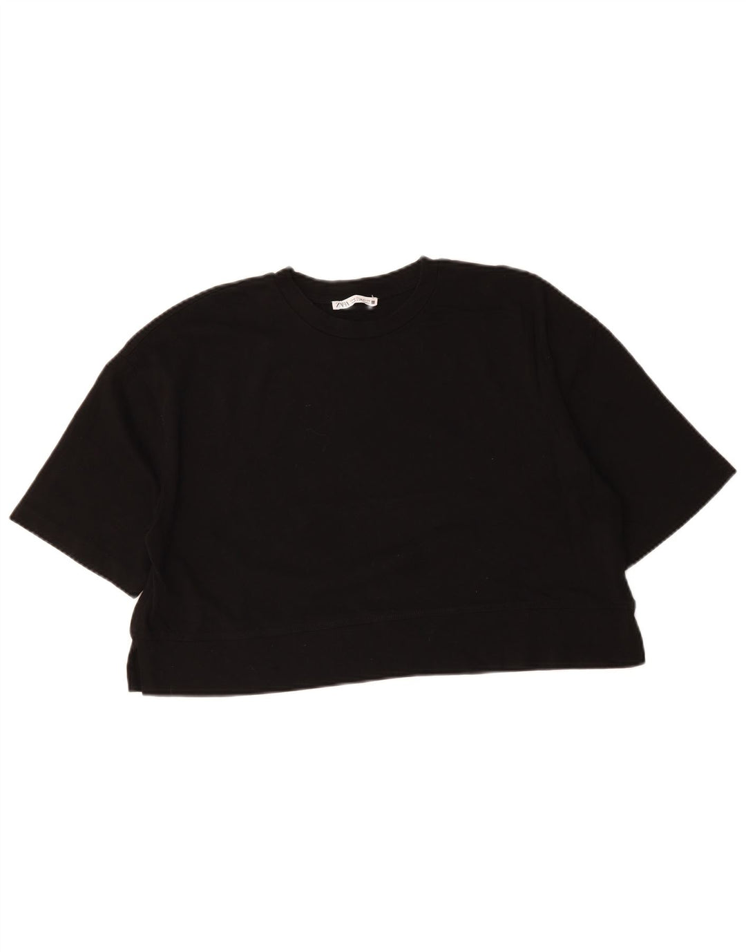 ZARA Womens Oversized Crop T-Shirt Top UK 14 Medium Black Cotton