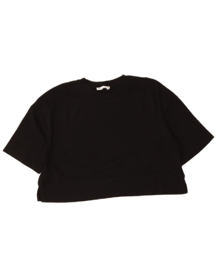 ZARA Womens Oversized Crop T-Shirt Top UK 14 Medium Black Cotton