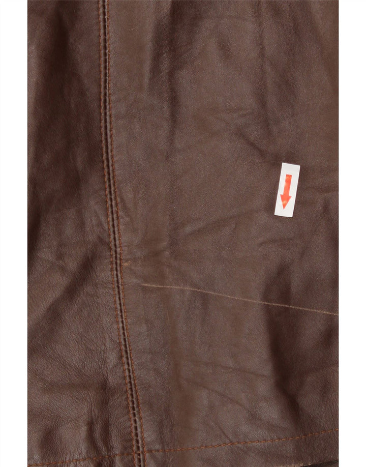 Vintage mujer con capucha abrigo de cuero holgado IT 44 cuero marrón medio