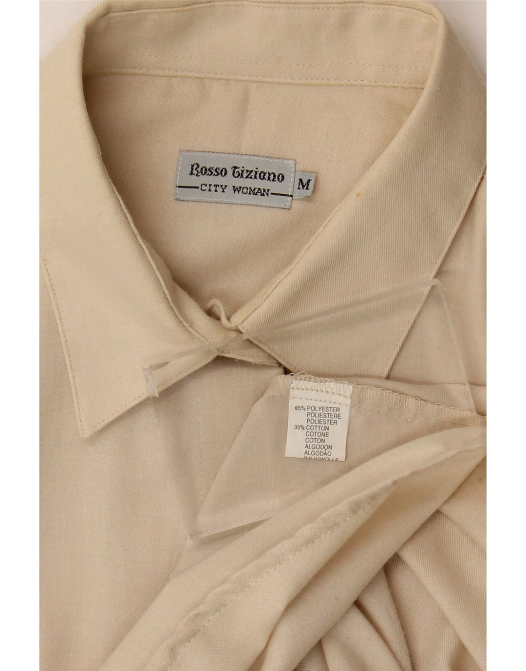 Vintage camisa de mujer Reino Unido 14 medio de poliéster blanco