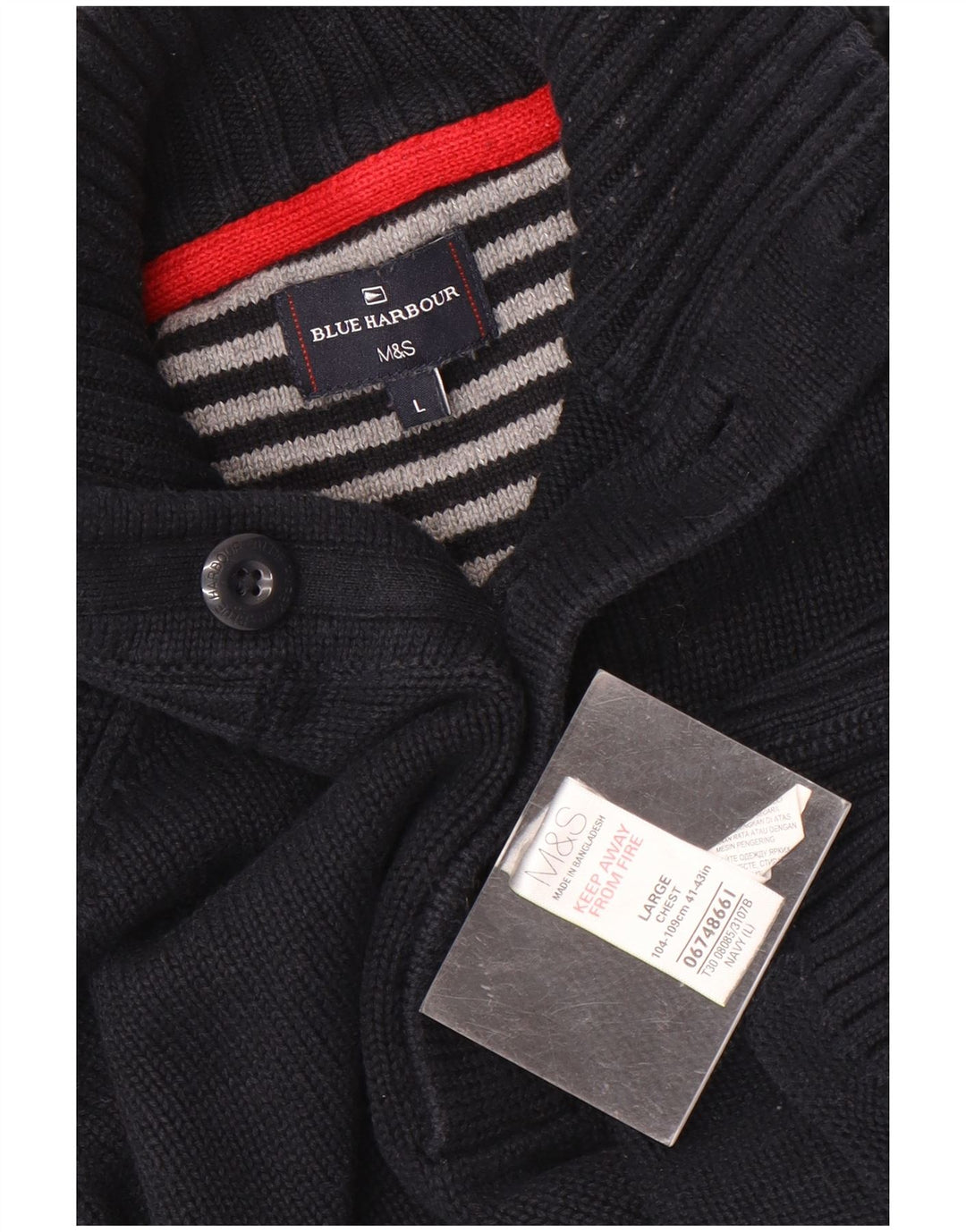 Marks & Spencer Suéter tipo jersey con cuello y botones para hombre, talla grande, azul marino