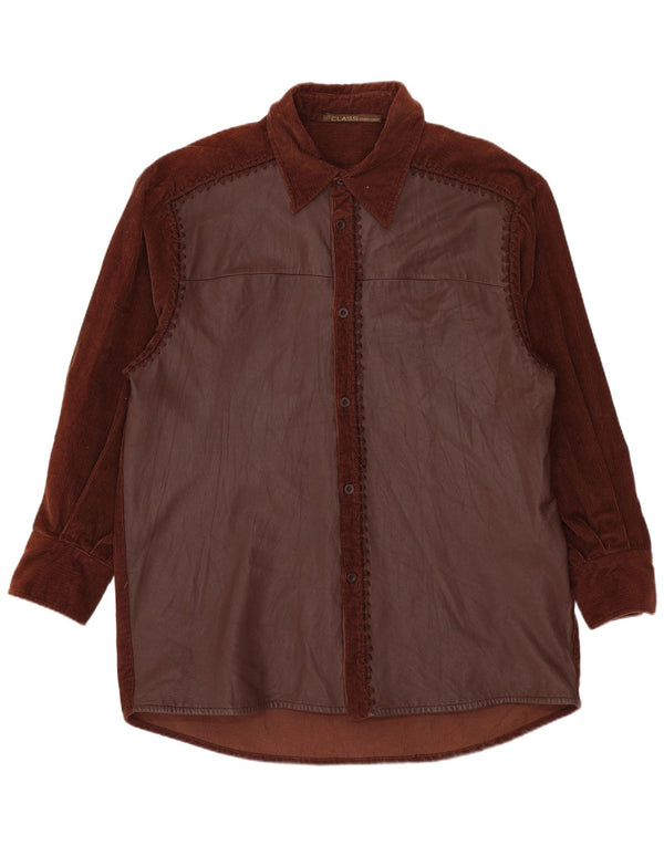 Roberto Cavalli Camisa de pana para hombre IT 54 XL Algodón marrón