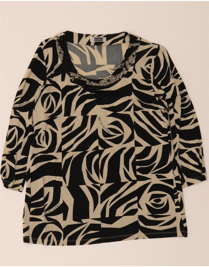 PERTE BY KRIZIA Womens Graphic Top 3/4 Sleeve UK 14 Medium Beige Vintage Perte by Krizia and Second-Hand Perte by Krizia from Messina Hembry 
