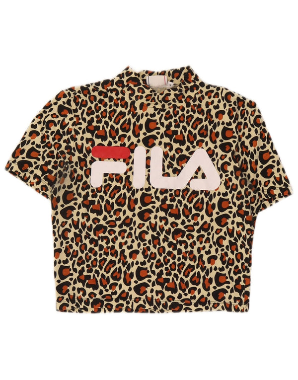 Fila Camiseta corta gráfica para mujer Top UK 10 Small Black Animal Print