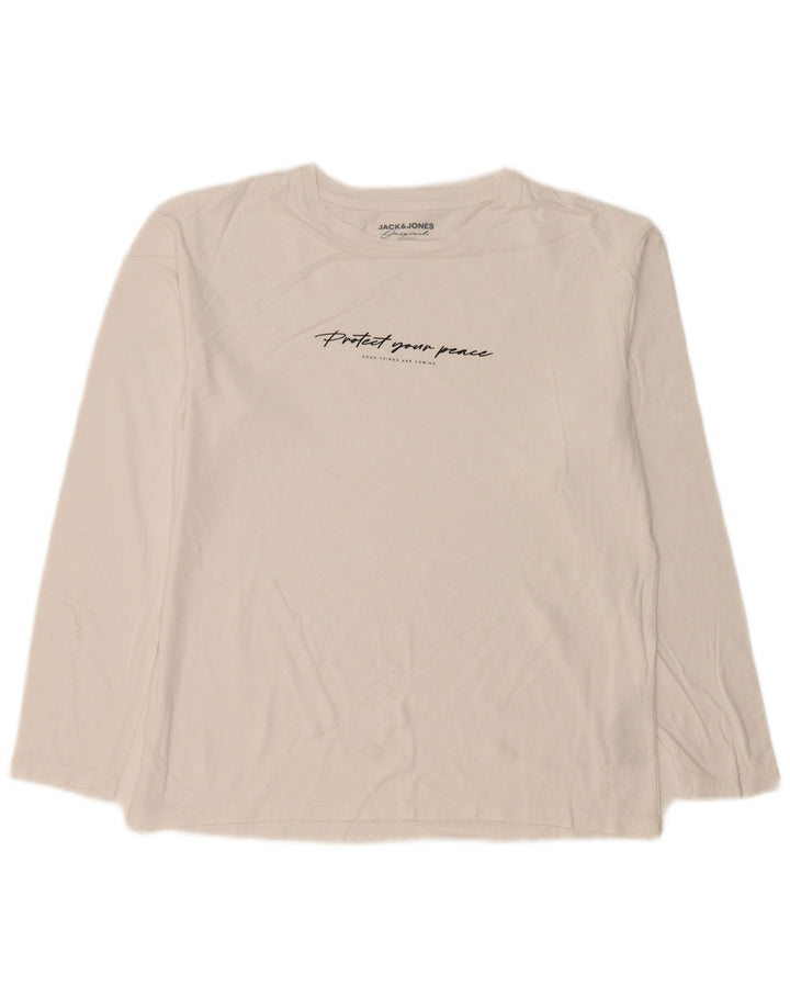 Jack & Jones Hombre Graphic Top Manga Larga Algodón Blanco Mediano