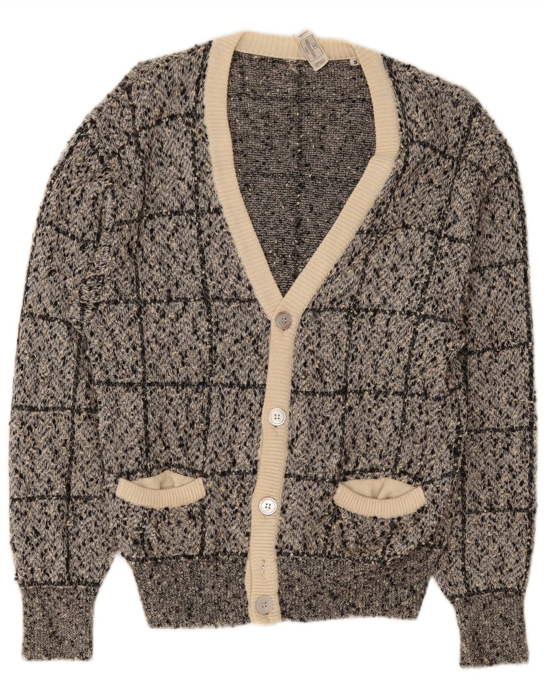 Valentino Hombre Cárdigan Sueter Small Gris Cuadros Algodón