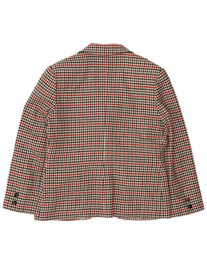 VINTAGE Mujer 2 Botones Blazer Chaqueta Reino Unido 16 Grande Beige Houndstooth