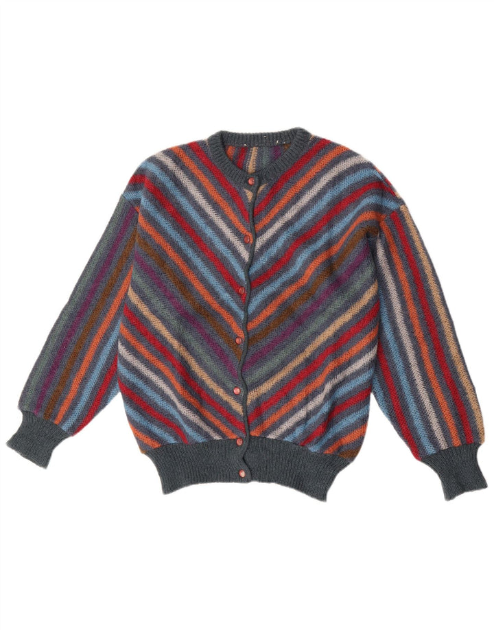 Vintage mujer Cardigan suéter Reino Unido 14 lana de rayas multicolor mediana