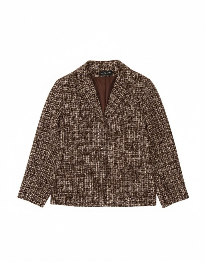 Armario Chaqueta Blazer de 2 Botones para Mujer UK 40 XL Acrílico a Cuadros Marrón