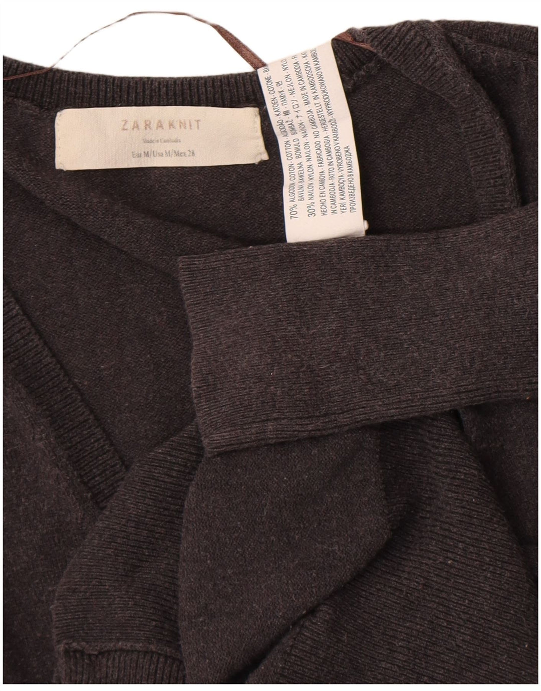 Zara Mujer Cárdigan Suéter UK 12 Algodón Gris Medio