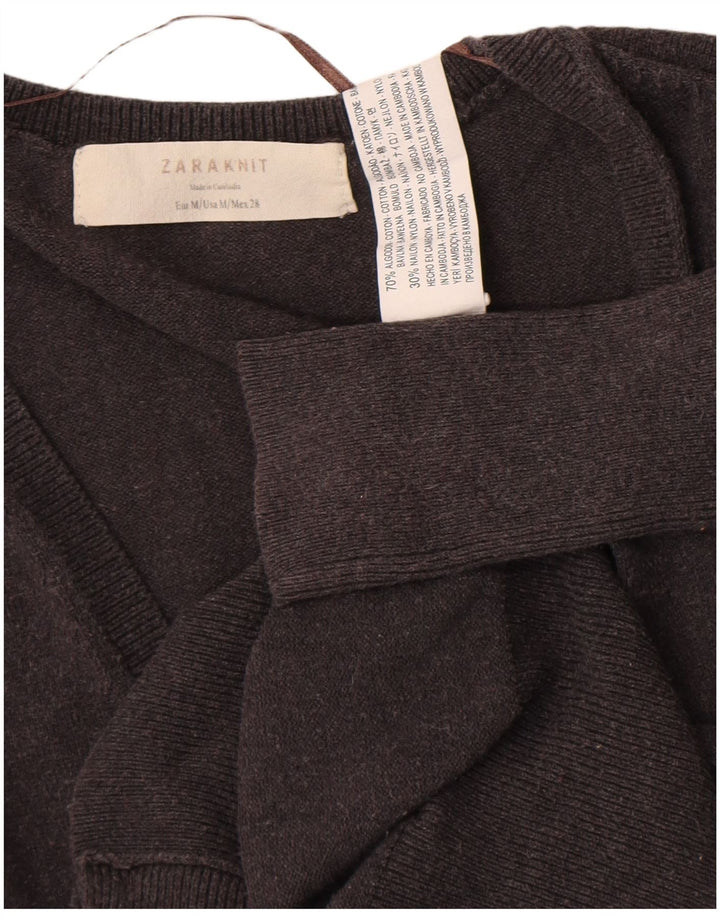 Zara Mujer Cárdigan Suéter UK 12 Algodón Gris Medio
