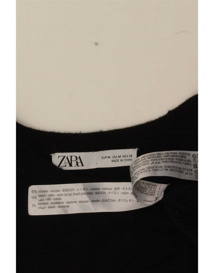 Zara Mujer Blusa De Punto De Manga Corta Top UK 42 Medium Viscosa Negra
