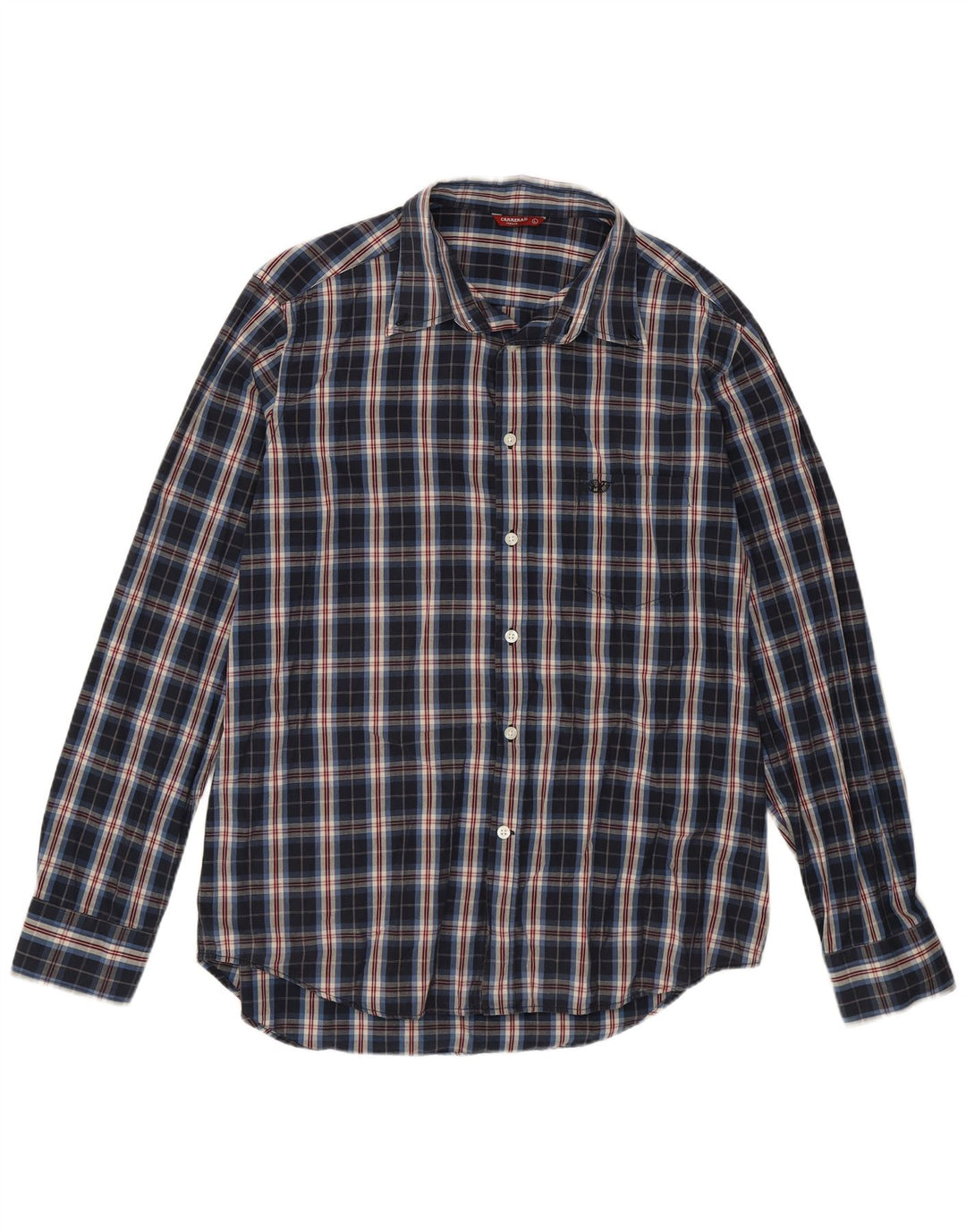 Camisa Carrera Hombre Grande Azul Marino Cuadros Algodón