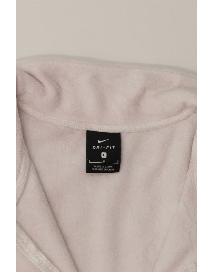 NIKE Womens Zip Neck Fleece Jumper UK 16 Large White Colourblock Polyester Vintage Nike and Second-Hand Nike from Messina Hembry 