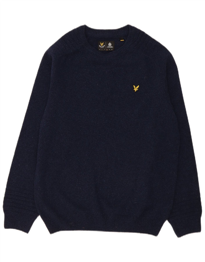 Lyle & Scott Jersey de cuello redondo para hombre, talla grande, lana azul marino