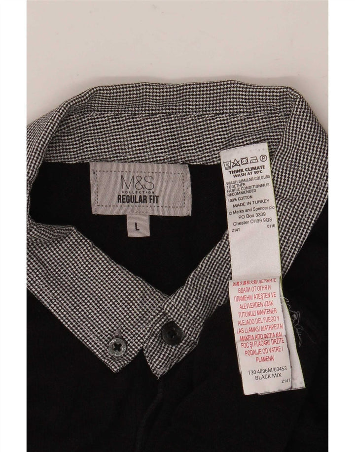 Marks & Spencer Suéter tipo jersey con cuello tipo polo y corte regular para hombre, talla grande, negro
