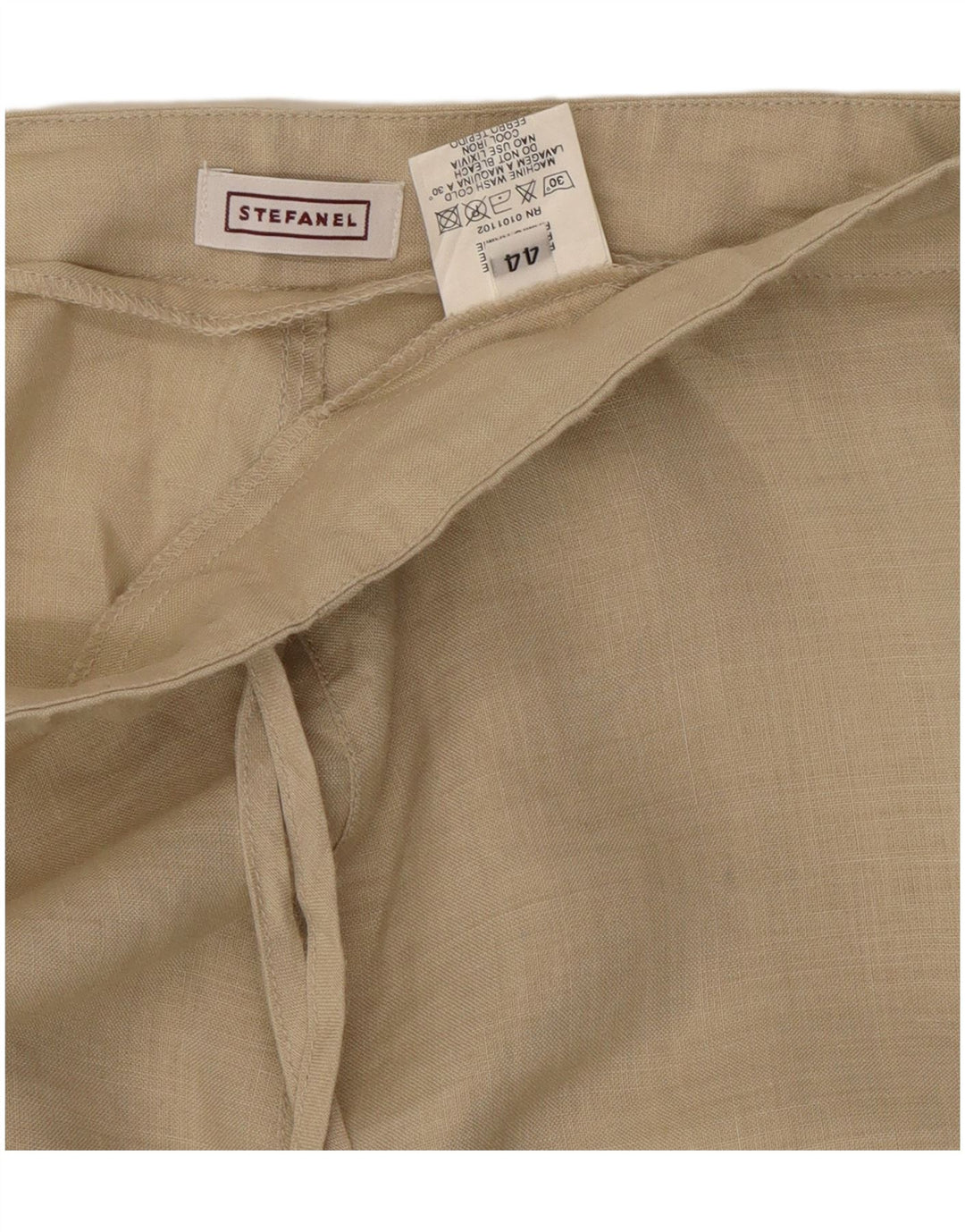 Stefanel Pantalones casuales de pierna ancha para mujer IT 44 Medium W30 L29 Beige Ramie