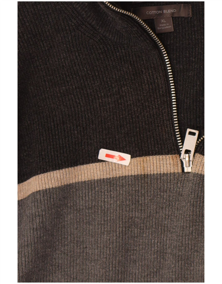 Marks & Spencer Jersey con cuello y cremallera para hombre XL Poliéster con bloques de color gris