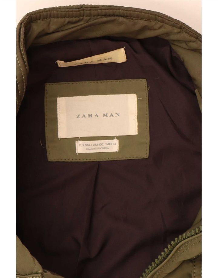 Zara Mens Chaqueta Acolchada UK 44 2XL Caqui Poliéster
