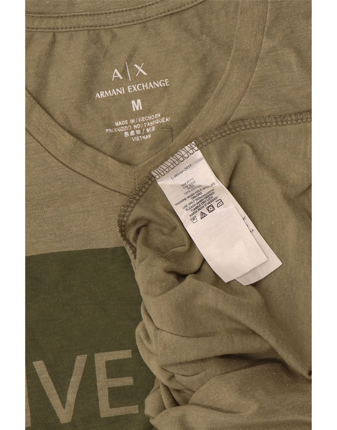 Armani Exchange Camiseta gráfica para hombre Top Medium Khaki Cotton