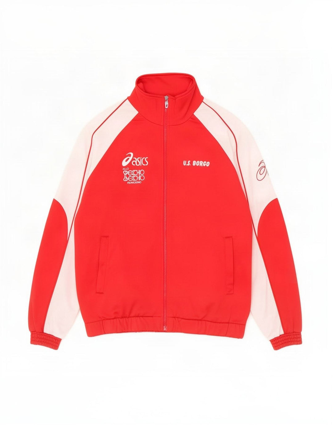 Asics Hombre Gráfico Chándal Top Chaqueta Medio Rojo Colorblock Poliéster