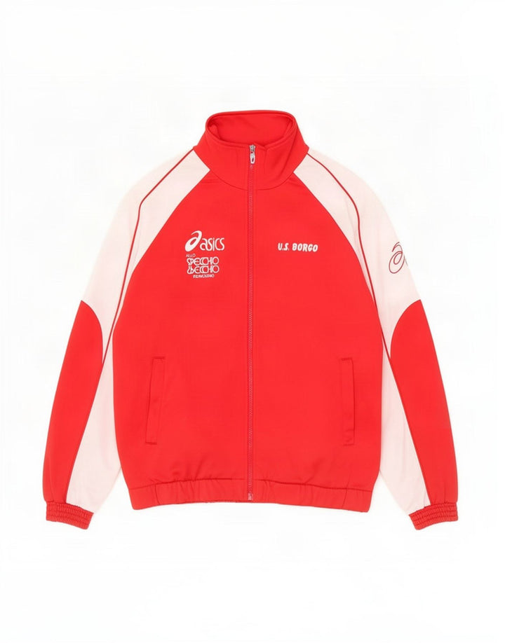 Asics Hombre Gráfico Chándal Top Chaqueta Medio Rojo Colorblock Poliéster