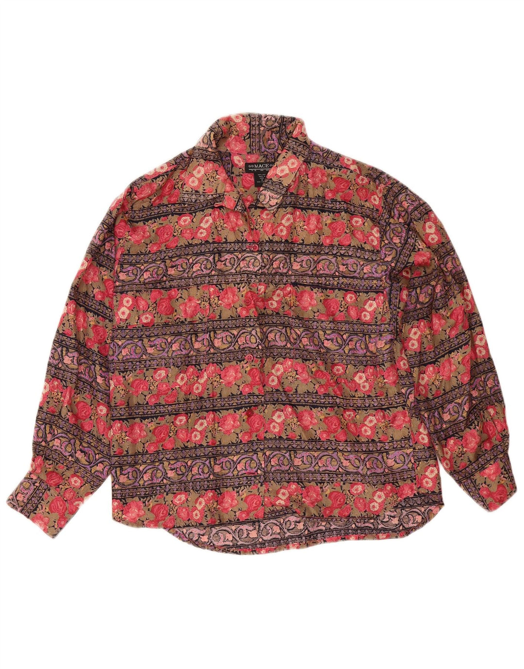 Vintage mujer camisa blusa Reino Unido 14 seda floral multicolor medio