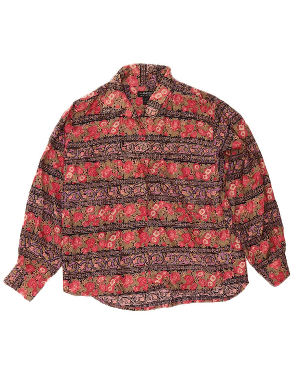 Vintage mujer camisa blusa Reino Unido 14 seda floral multicolor medio