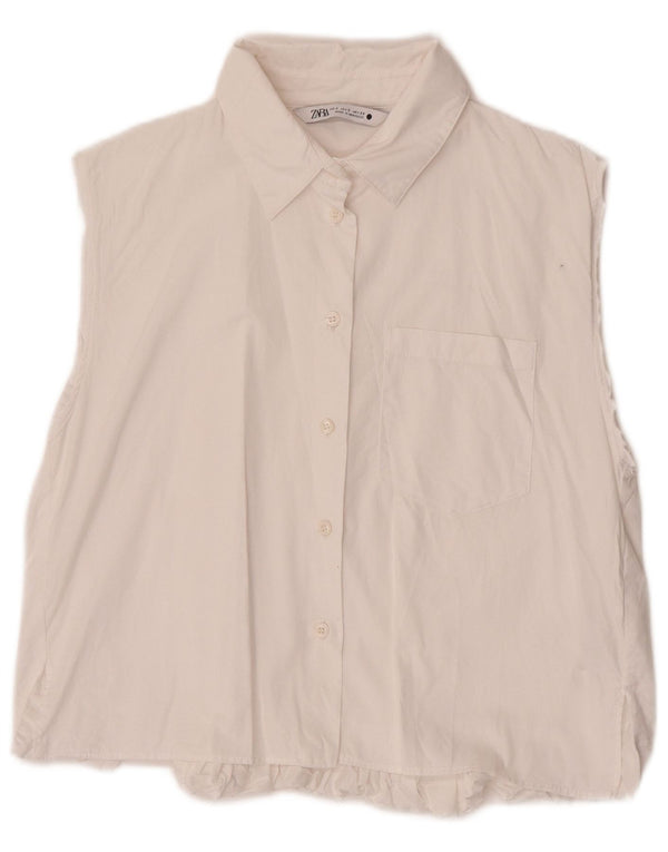 Zara Mujer Blusa Sin Mangas UK 10 Small Algodón Blanco