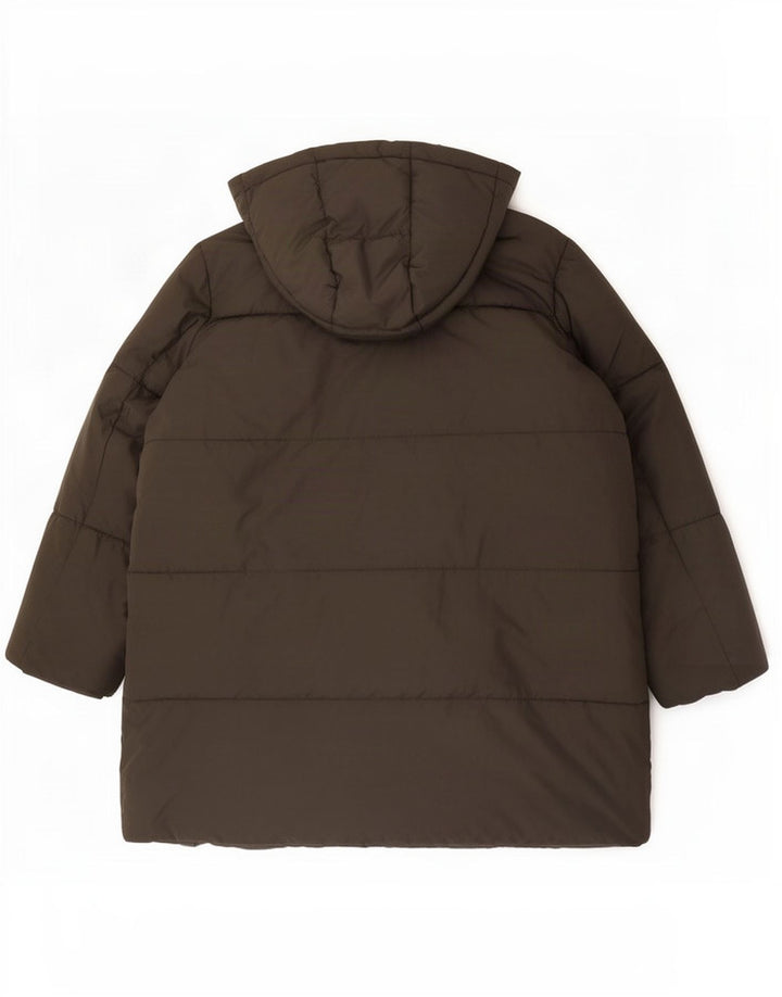 Zara Mujer Chaqueta Acolchada Extragrande Con Capucha UK 10 Small Marrón Poliéster