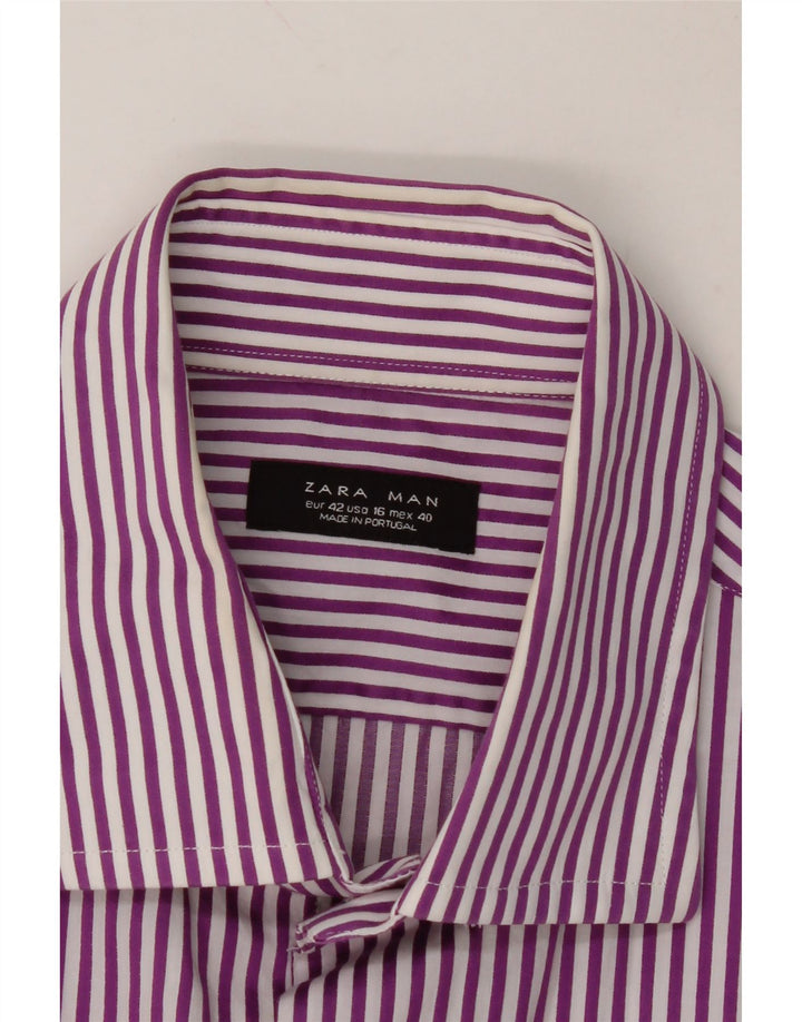 ZARA Mens Shirt EU 42 Large Purple Striped Vintage Zara and Second-Hand Zara from Messina Hembry 