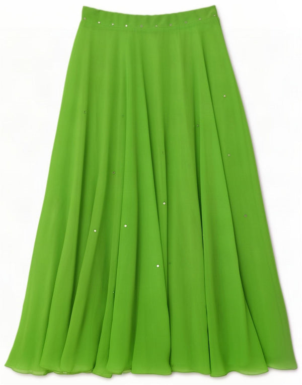 Falda acampanada larga vintage para mujer pequeña W26 verde manchada