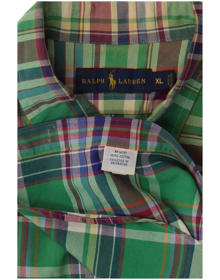 RALPH LAUREN Camisa Hombre XL Algodón Cuadros Verde