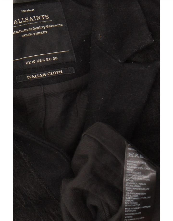 All Saints Abrigo para mujer UK 10 Small Lana virgen a rayas negras