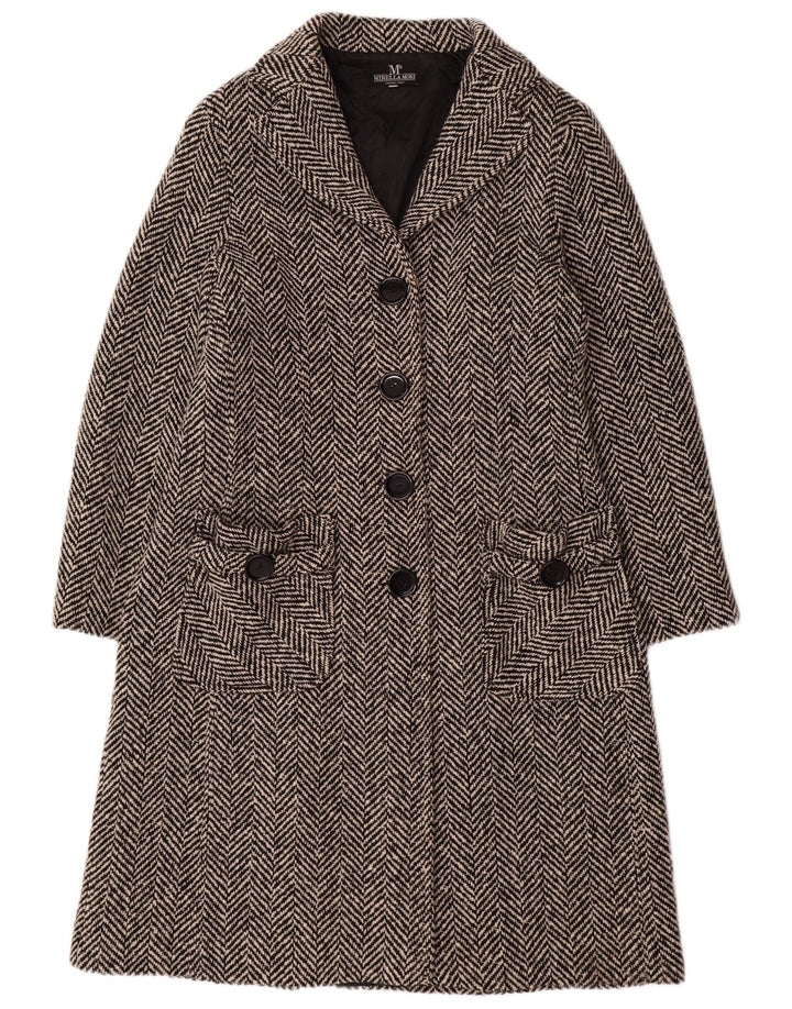 MIRELLA MORI Abrigo extragrande para mujer UK 18 XL Lana en espiga negra