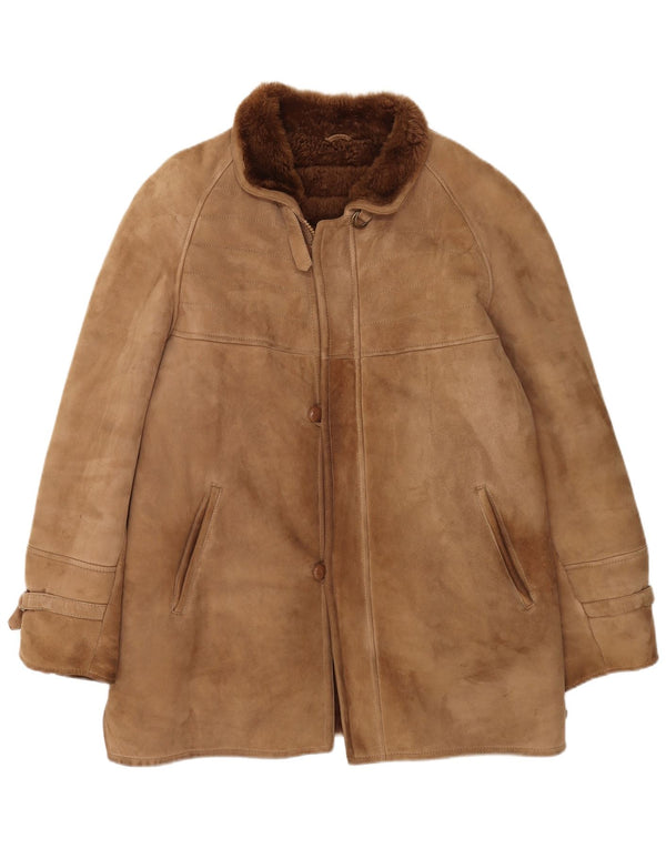 Chaqueta de piel de oveja vintage para hombre IT 48 cuero marrón medio