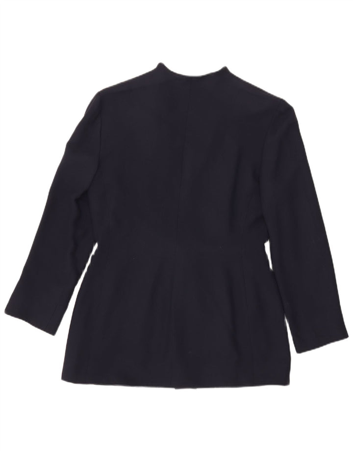 Vintage mujer 3 botones Blazer chaqueta IT 46 grande acetato azul marino